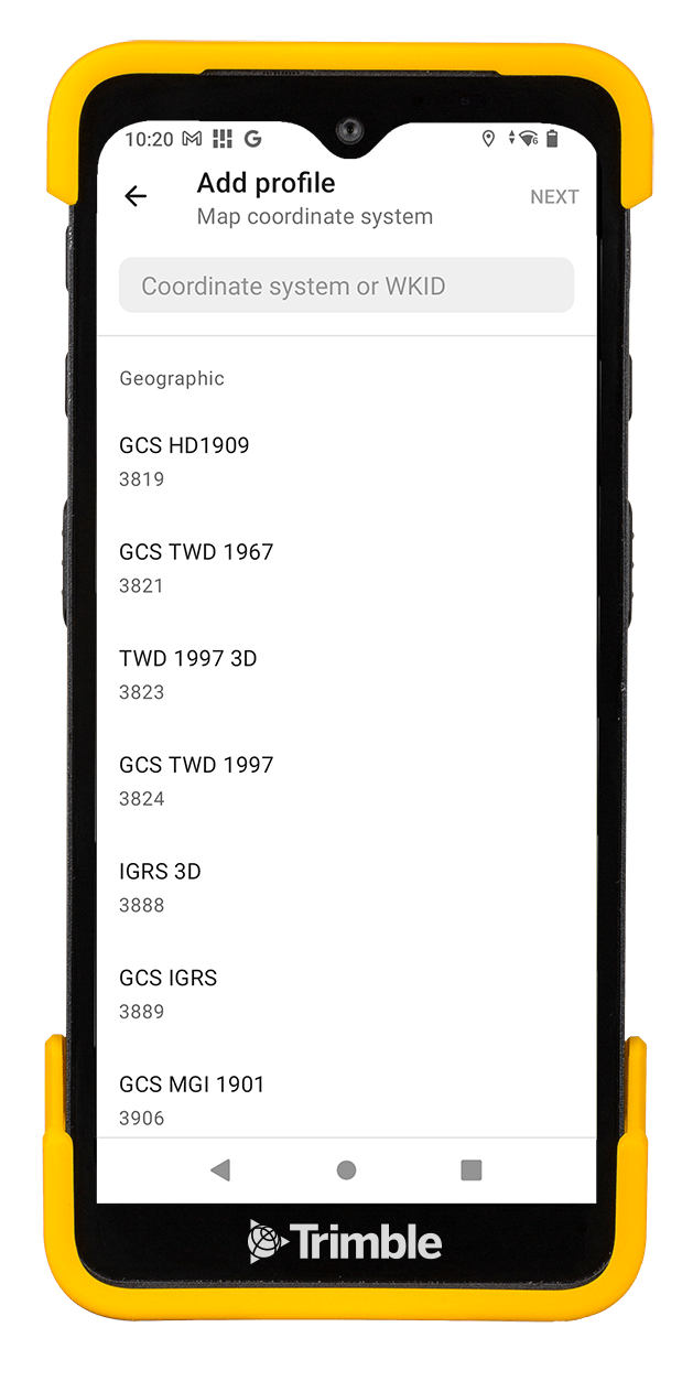 Device showing Trimble Mobile Manager on screen