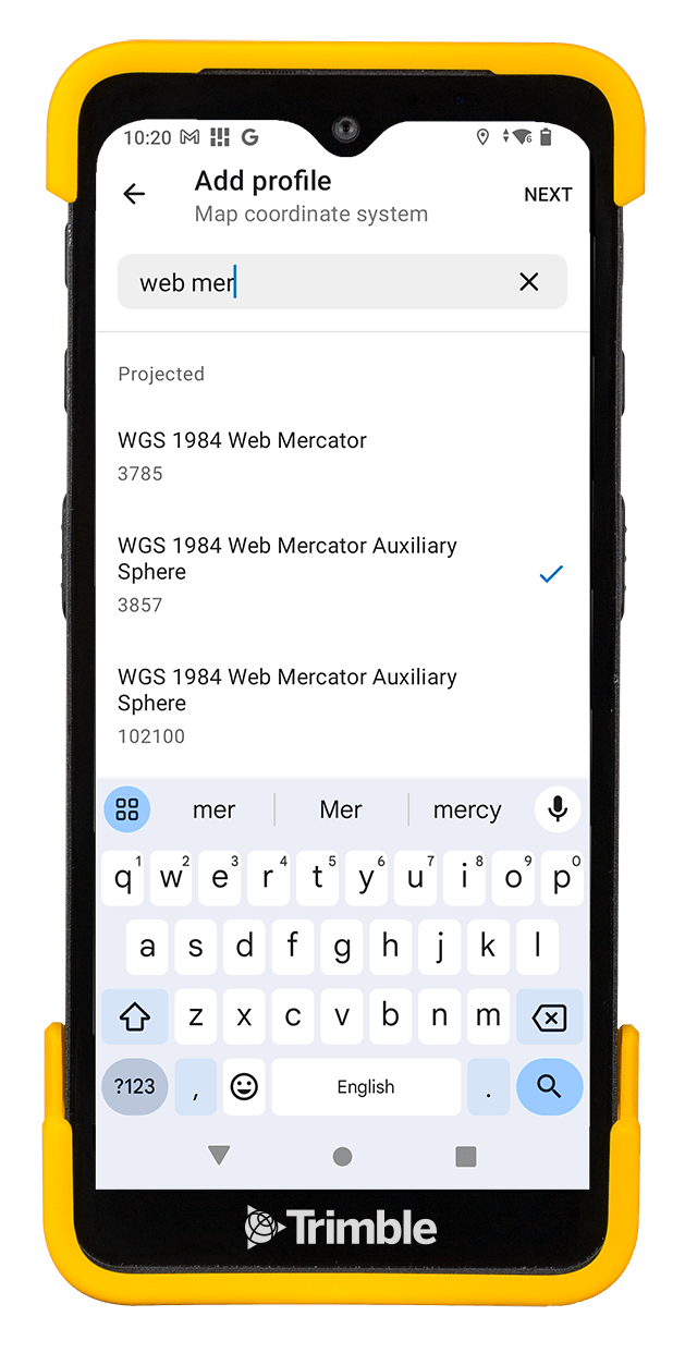 Device showing Trimble Mobile Manager on screen
