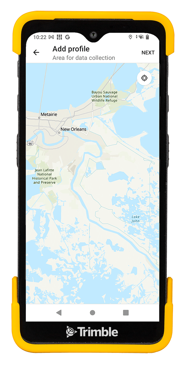 Device showing Trimble Mobile Manager on screen