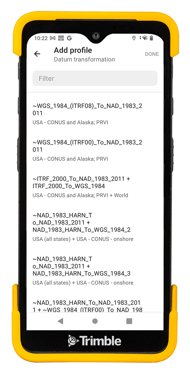 Device showing Trimble Mobile Manager on screen