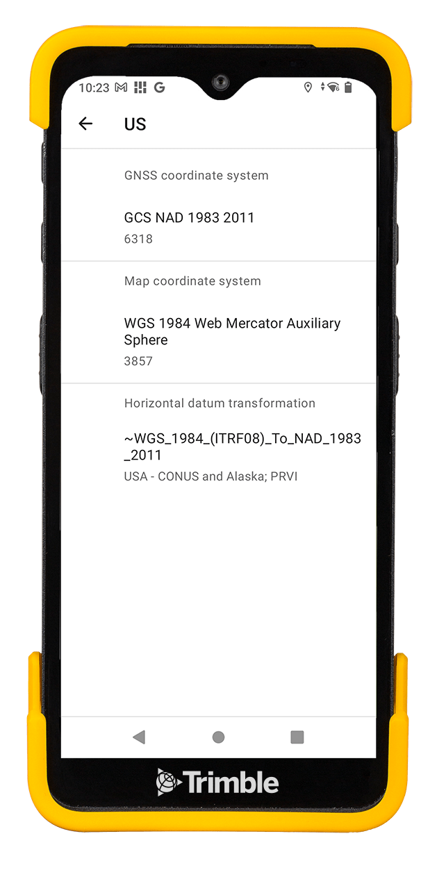 Device showing Trimble Mobile Manager on screen