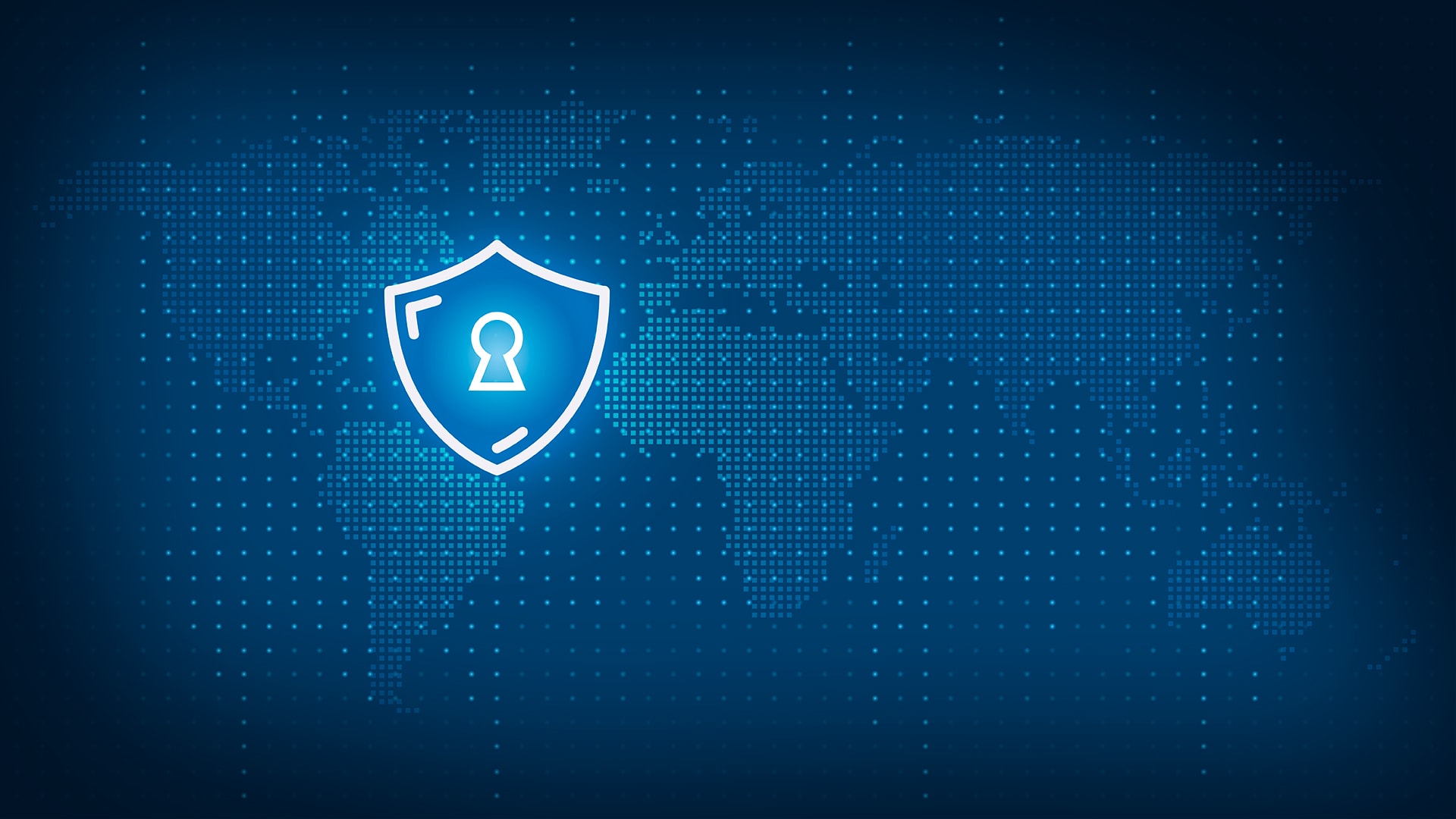 Stylized illustration showing a key hole icon overlaying a world map