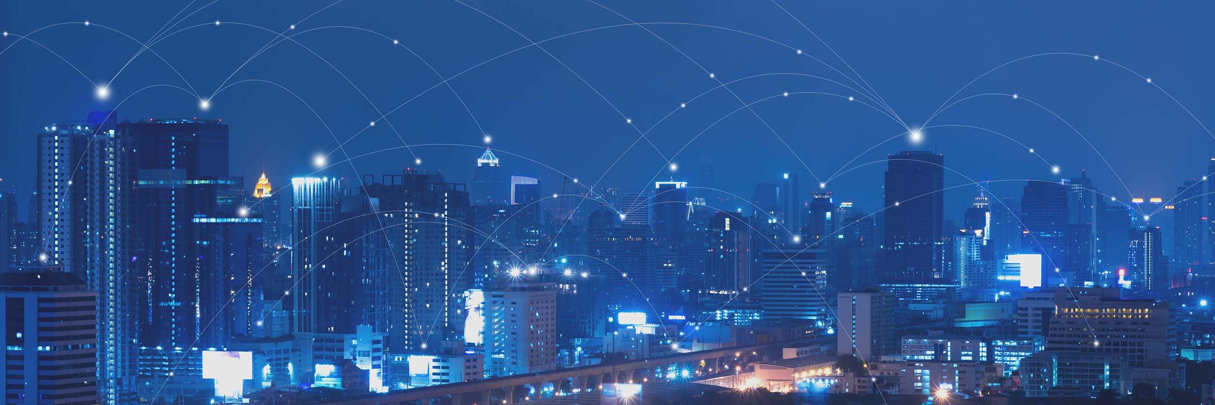 Buildings are connected through SD-WAN software-defined network in the cloud