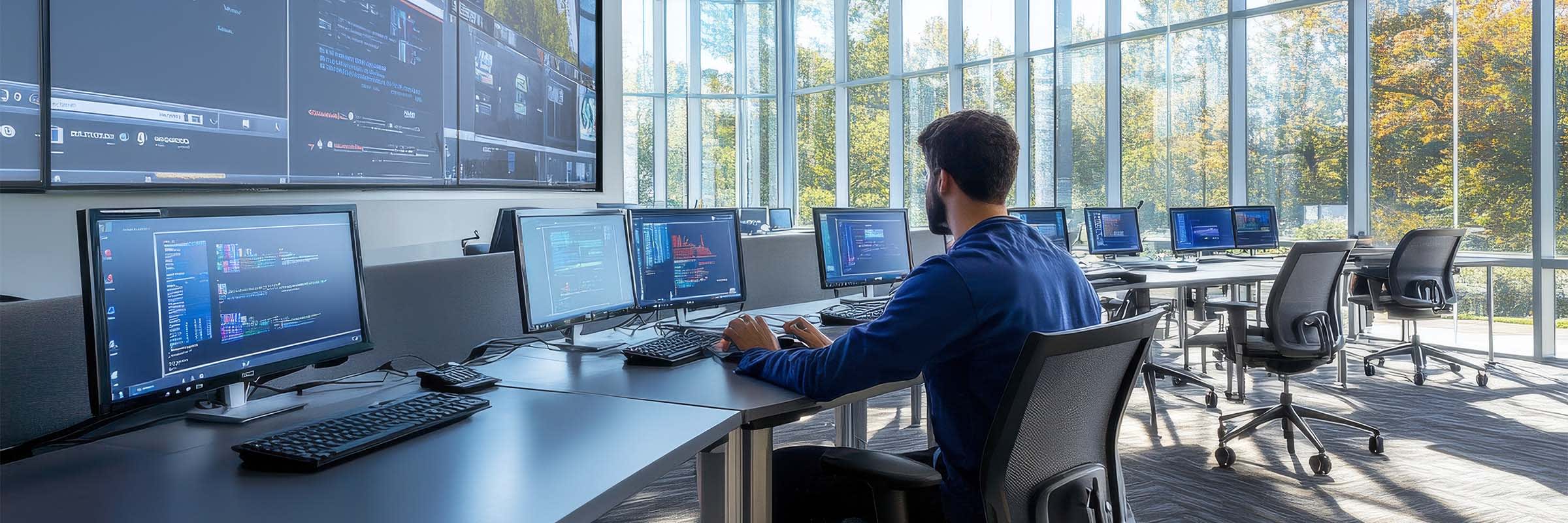 A Bell cybersecurity expert works in a Security Operations Centre (SOC). 