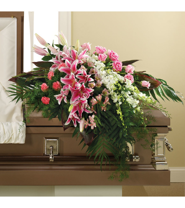 PINK LILIES AND PINK ROSES CASKET COVER