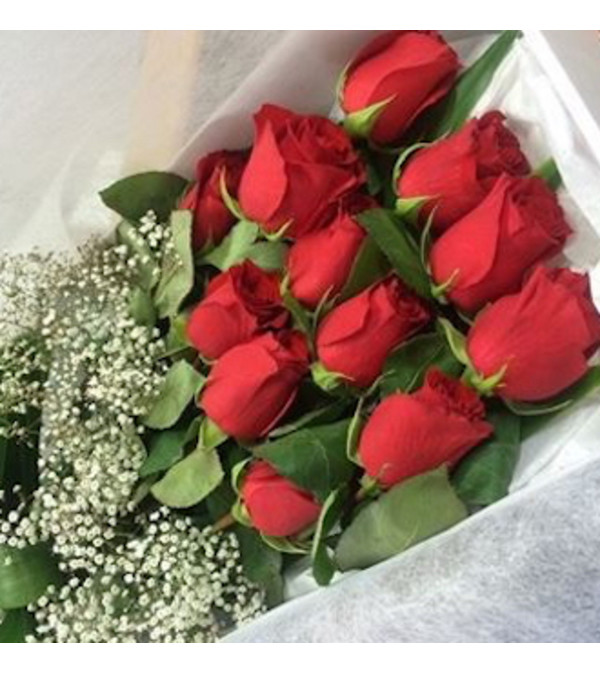 One Dozen Boxed Roses with Baby's Breath