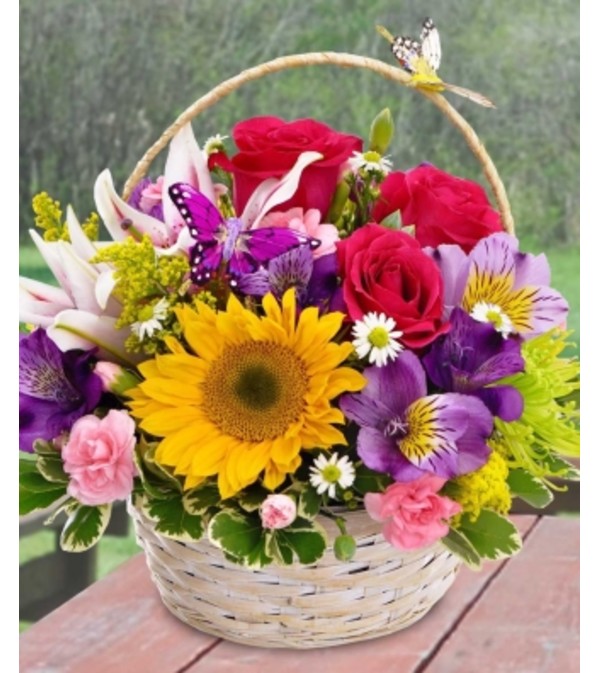 Butterfly Basket of Blooms