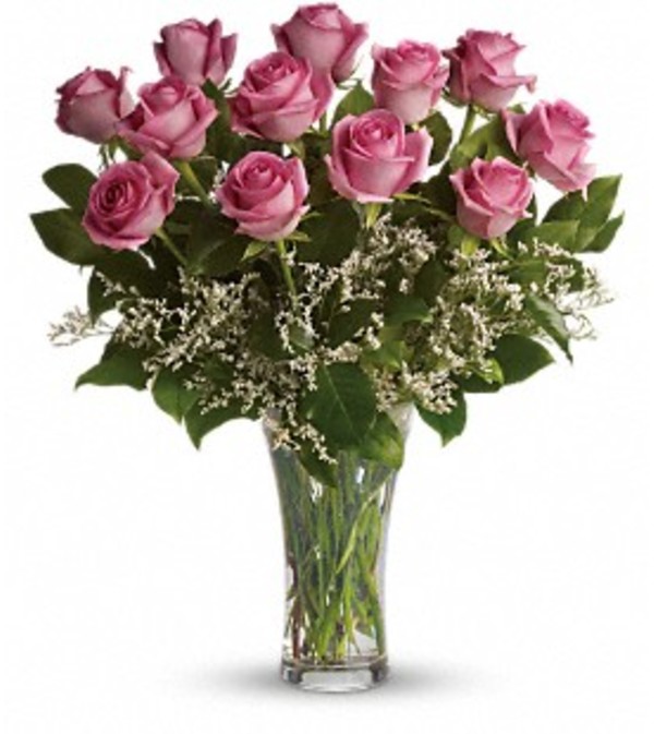 One Dozen Pink Roses Arranged