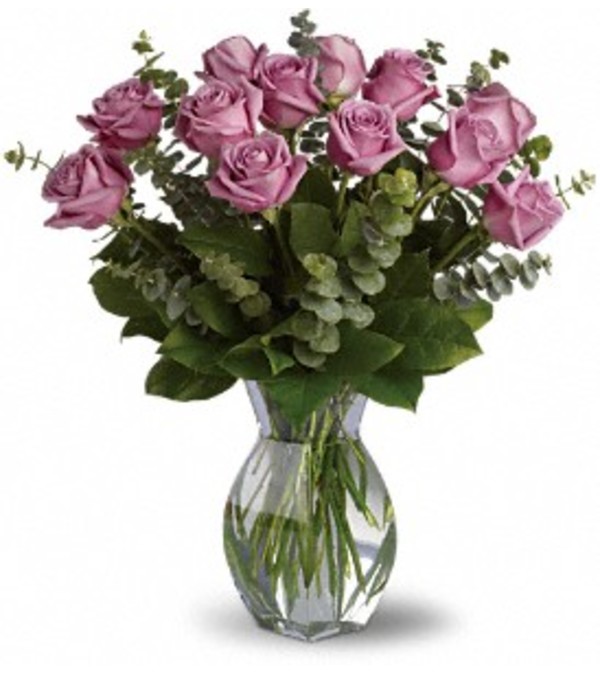 One Dozen Purple Roses Arranged