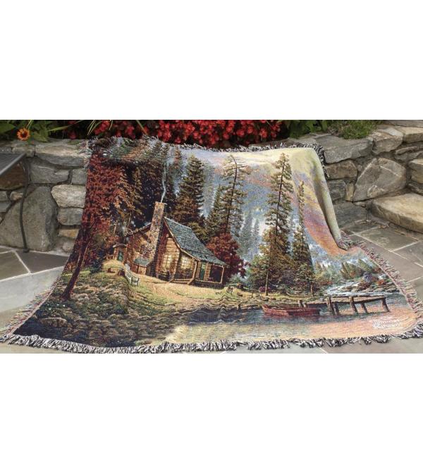 PEACEFUL RETREAT CABIN THOMAS KINKADE MEMORIAL THROW