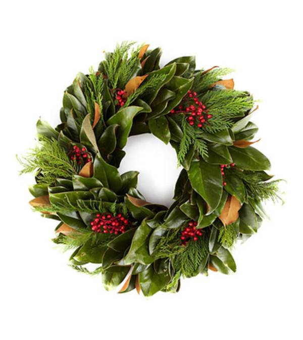 Fresh Magnolia and Christmas greens Wreath