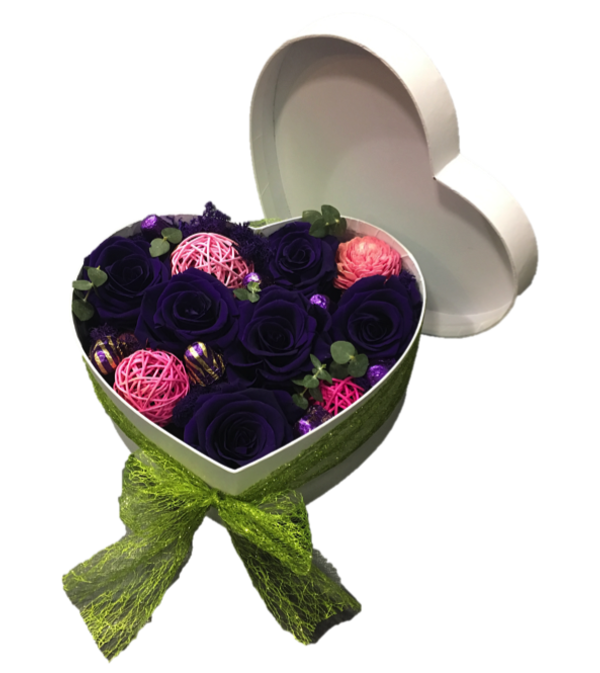 Preserved Rose Heart Box - Giant purple head