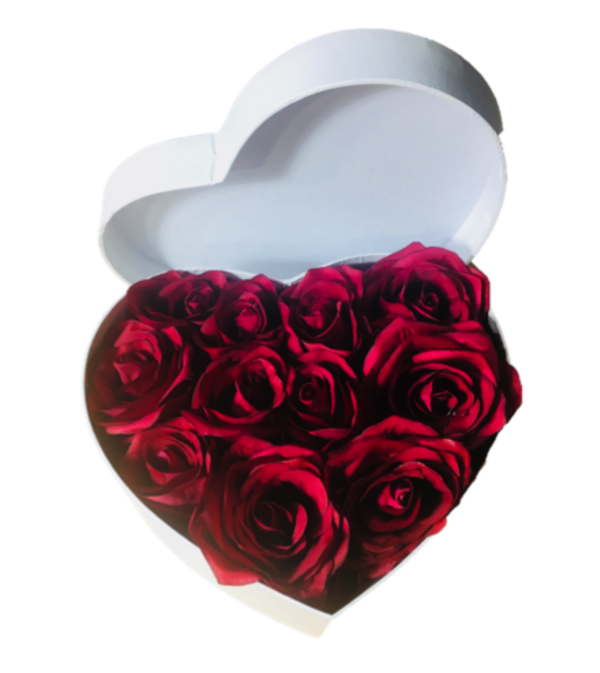 Fresh Red Roses in a Heart Box
