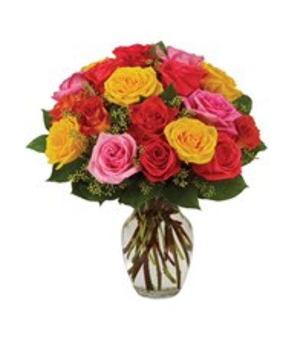 Assorted roses arranged in vase