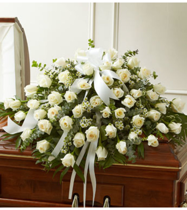 Half Casket Cover White Rose