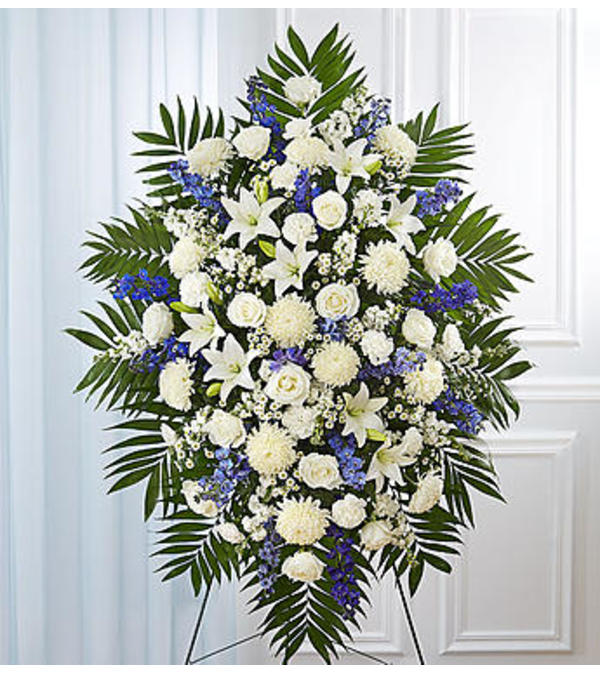 Standing Spray Blue & White Sympathy