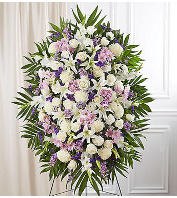 Standing Spray Sympathy White & Lavender
