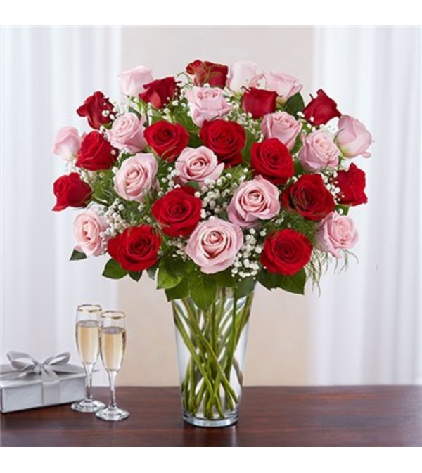 Long Stem Pink & Red Rose Bqt