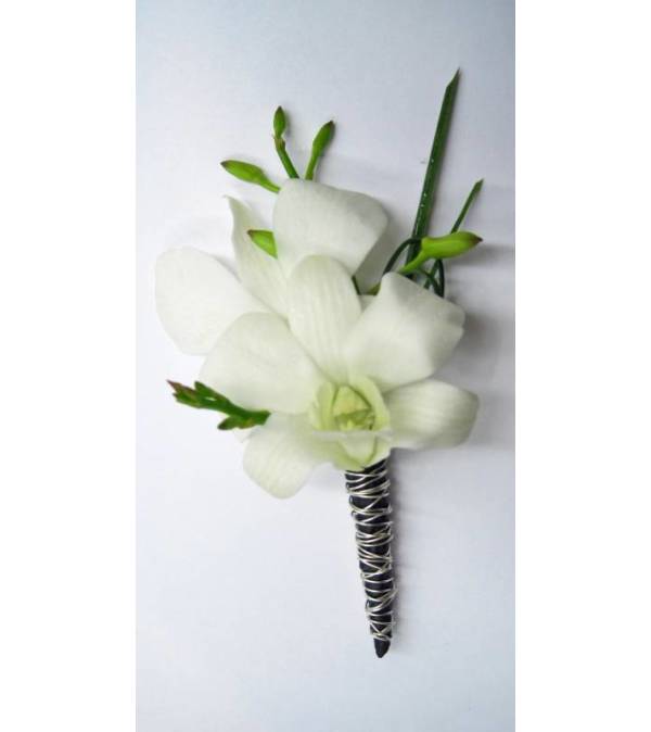 White dendrobium boutonniere