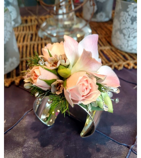 Flowers on silver cuff