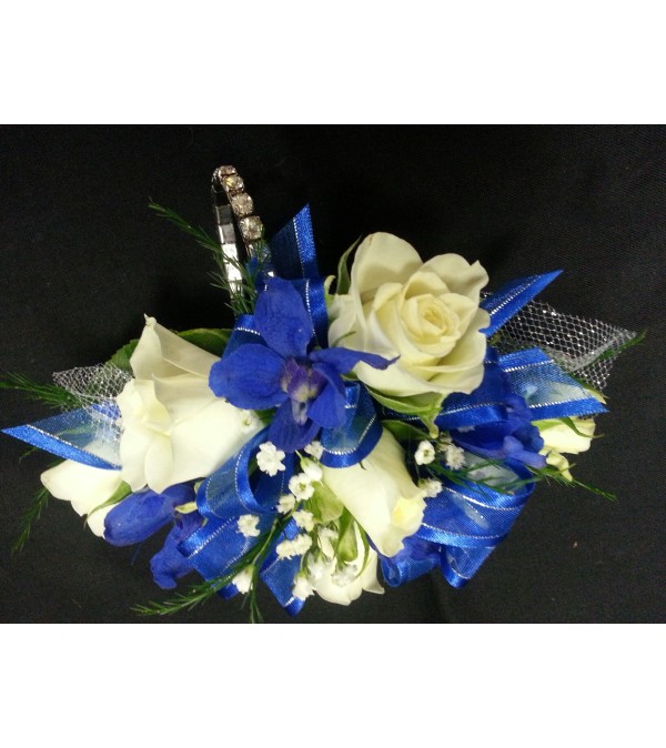 blue and white wristlet