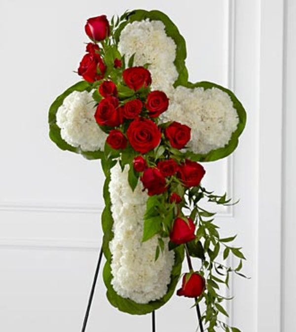 White Cross with Red Roses