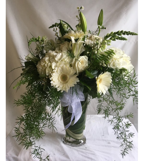 white sympathy vase