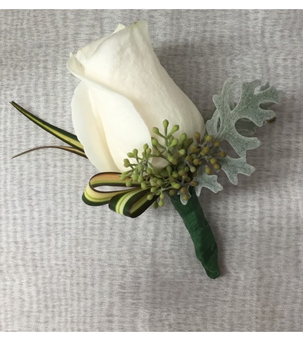 classy white rose boutonniere