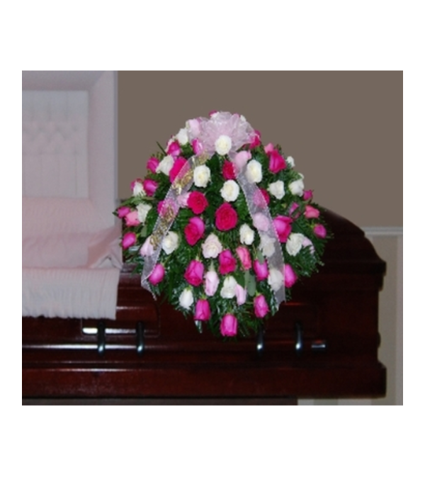 RED ROSES AND BABIES BREATH CASKET SPRAY