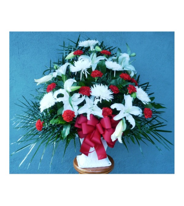 FLOOR BASKET- MUMS, LILIES, AND CARNATIONS