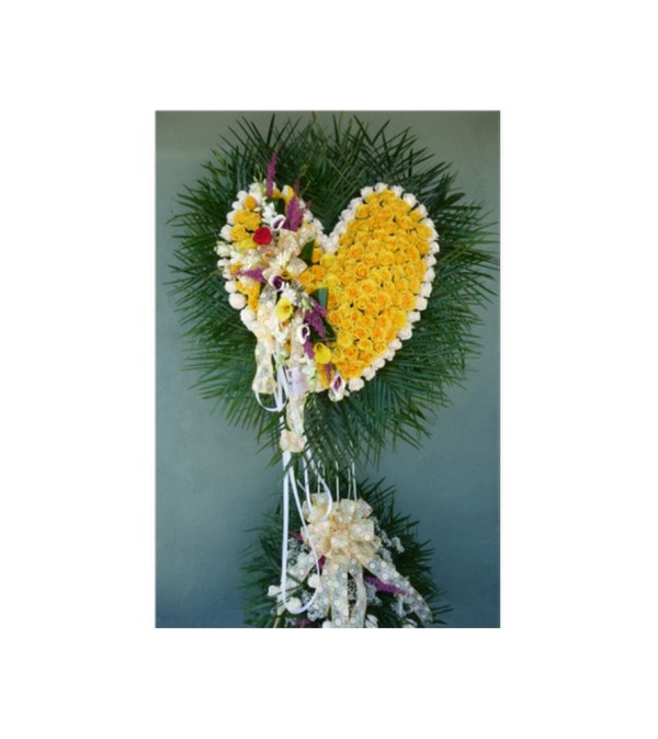 BLEEDING HEART- YELLOW AND WHITE ROSES WITH BREAK