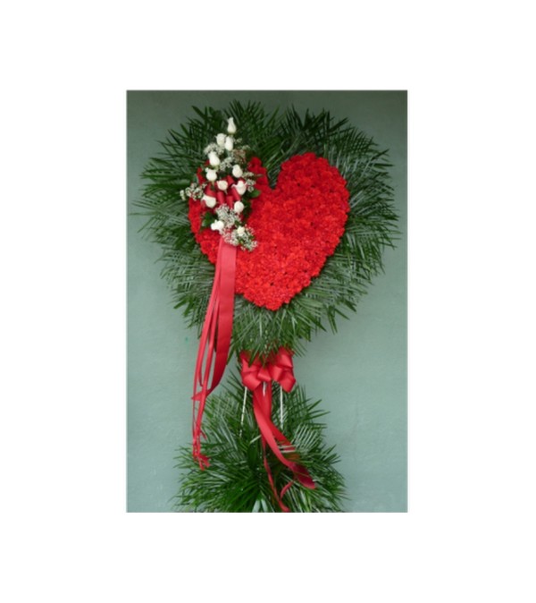 HEART OF CARNATIONS WITH WHITE ROSE CLUSTER