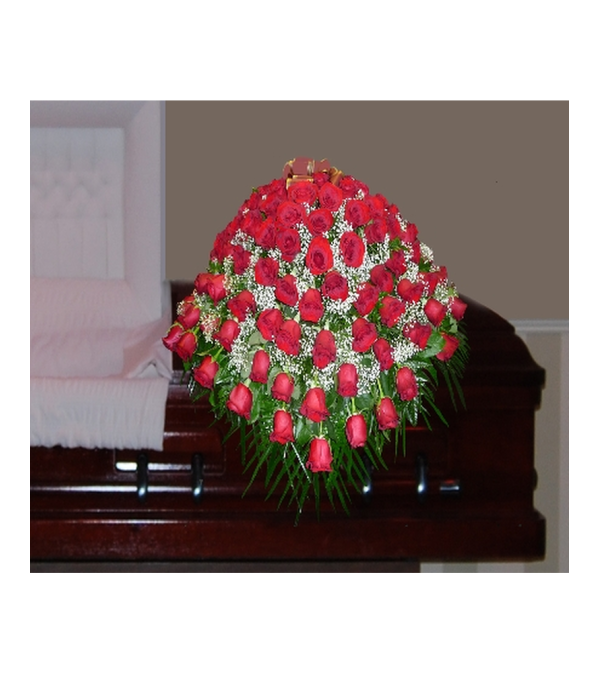 THE RED ROSES AND BABIES BREATH CASKET SPRAY