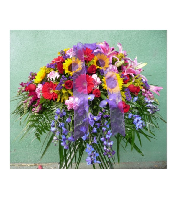 CASKET SPRAY- PINK, RED, YELLOW, AND PURPLE
