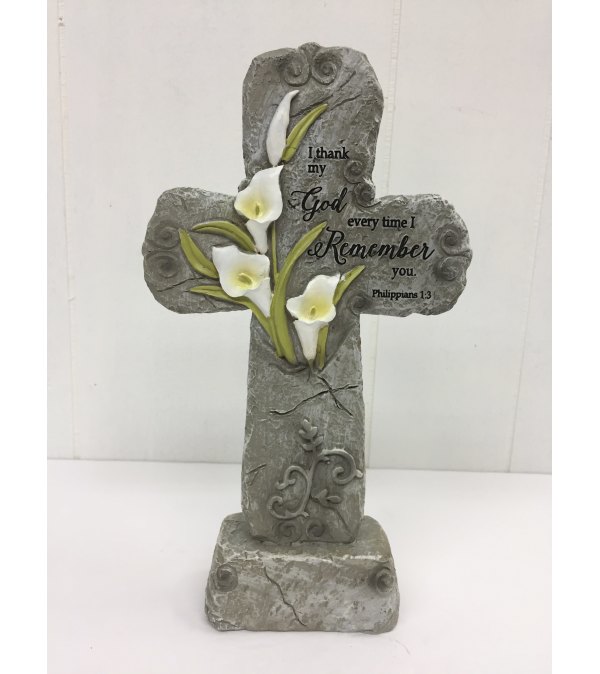 Resin 9.5" Cross "I thank my God"