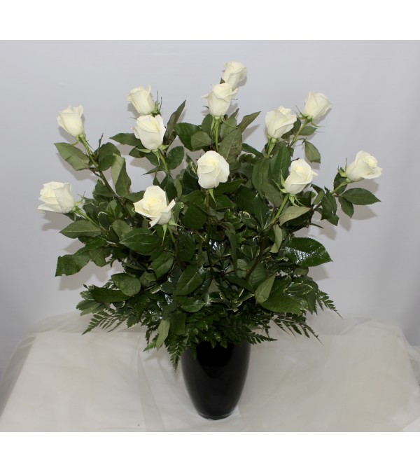 Dozen White Long Stem Roses