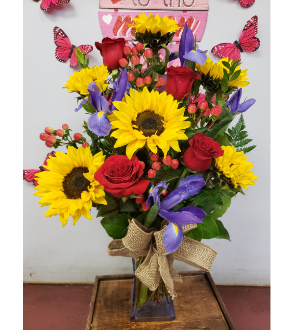 Sunflowers and roses