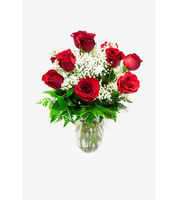 Short-Stemmed Red Roses In Vase