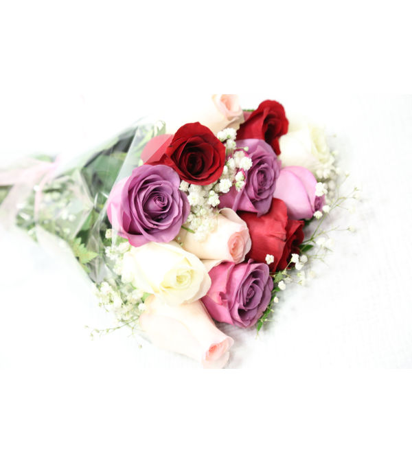 Mixed-Colour Roses Wrapped