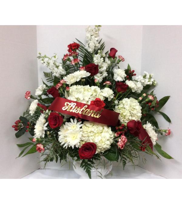 Red and White Sympathy Arrangement