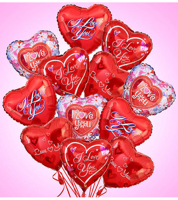 Dozen Love and Romance Mylar Arrangement
