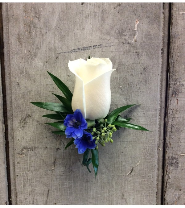 Bout 11 - White rose & delphinium (pick up only)