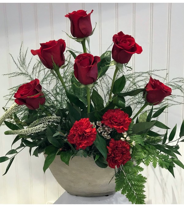 Red Rose and Red Carnation Arrangement