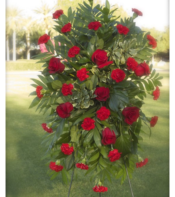 Standing Spray-Red Roses & Red Carnations