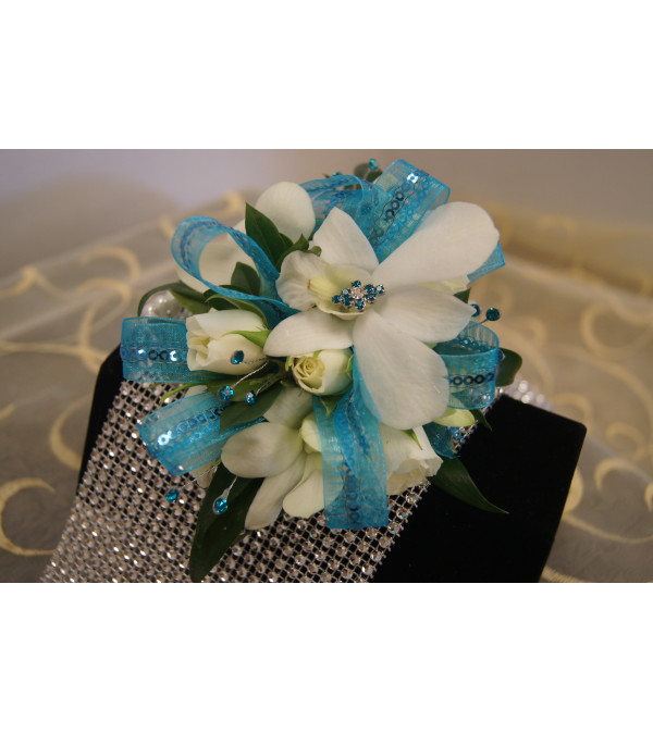 Wristlet 4 - White orchids, white spray roses (pick up only)