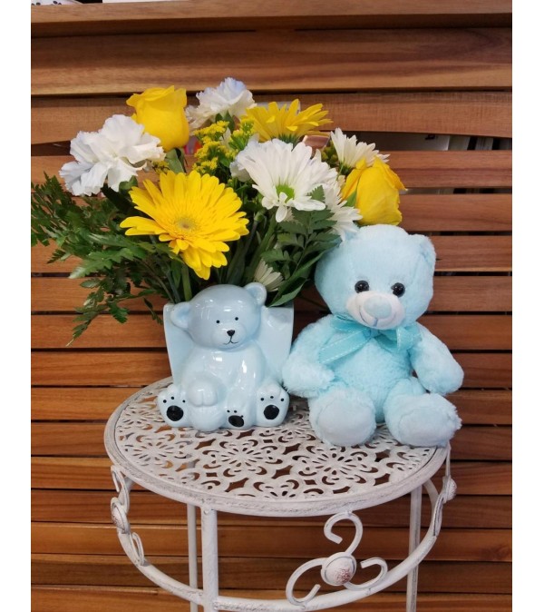 Baby Boy with Plush Blue Bear