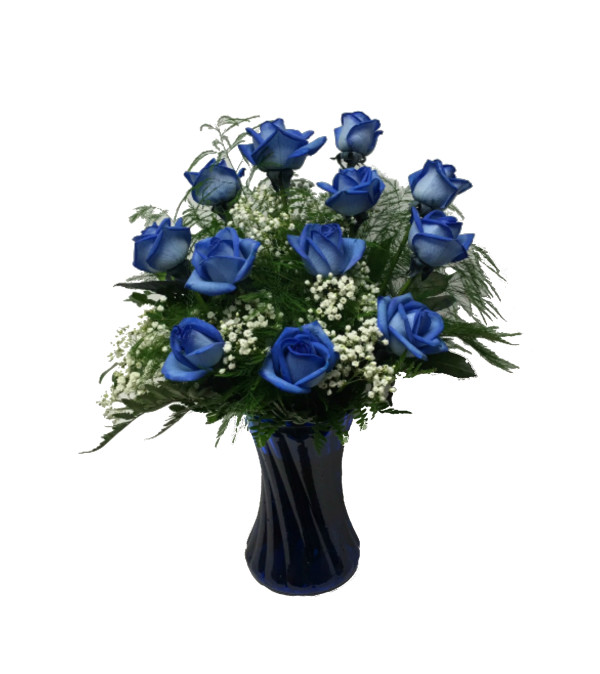 12 Blue Roses Arranged in a Vase