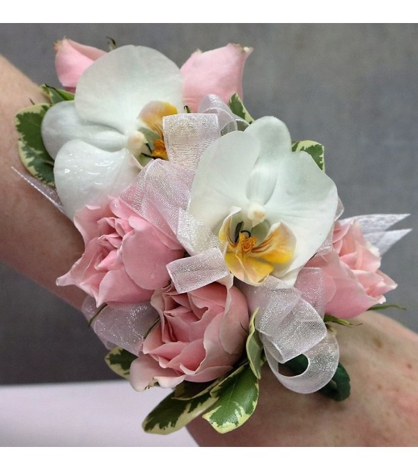 White Orchid & Pink Rose Corsage/Boutonniere