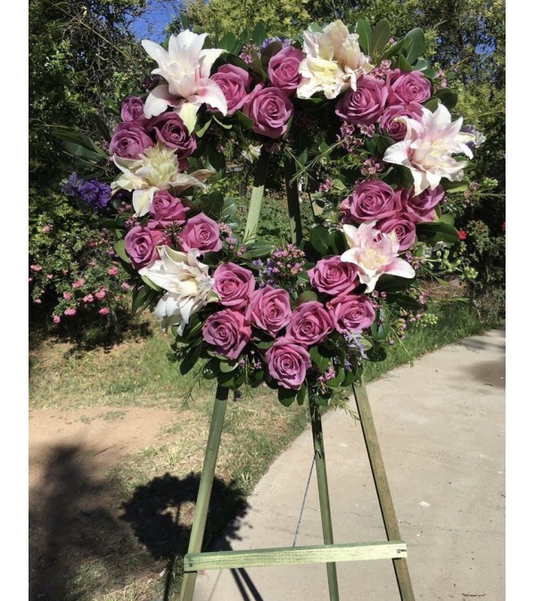 A Sympathy Purple Rose Wreath