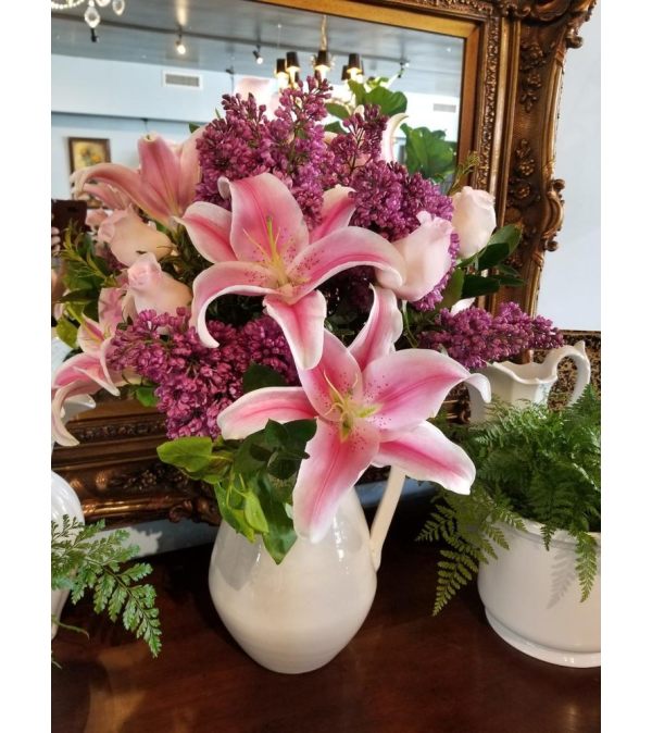 LILACS AND LILIES PITCHER